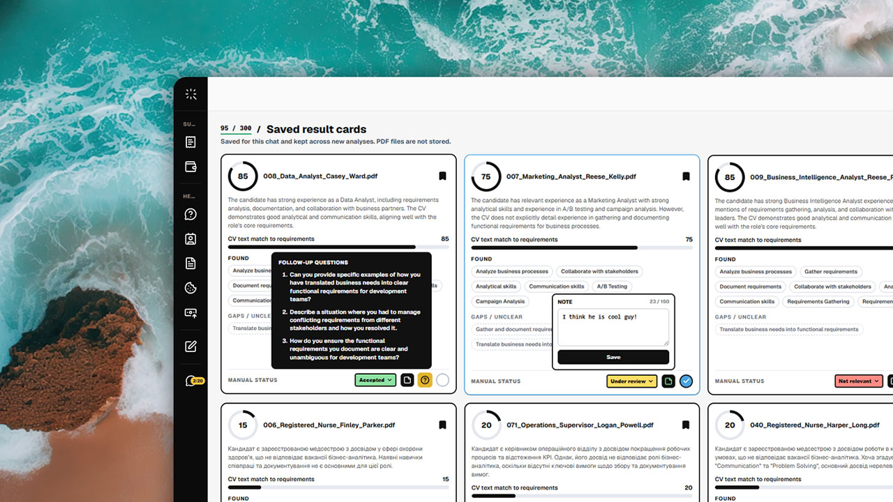 Qualex resume review workspace for recruiters
